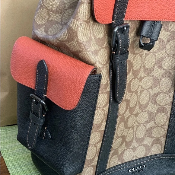 NWT Coach Hudson Backpack In Colorblock Signature Canvas Khaki Terracott… - Picture 3 of 13